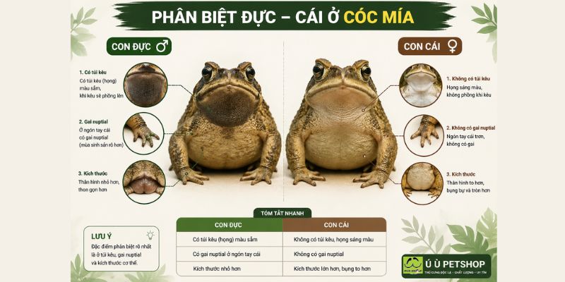Cách phân biệt đực cái Cóc Mía