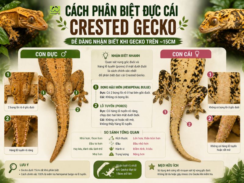 Cách phân biệt đực cái Crested Gecko