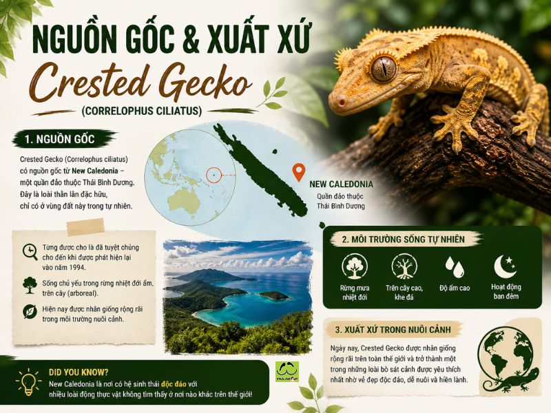 Nguồn gốc & xuất xứ của Crested Gecko