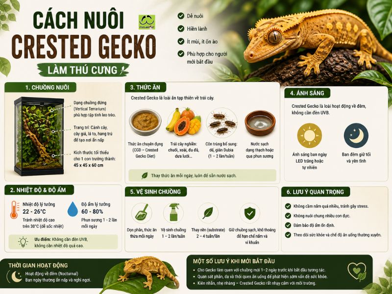 Cách nuôi Crested Gecko làm thú cưng